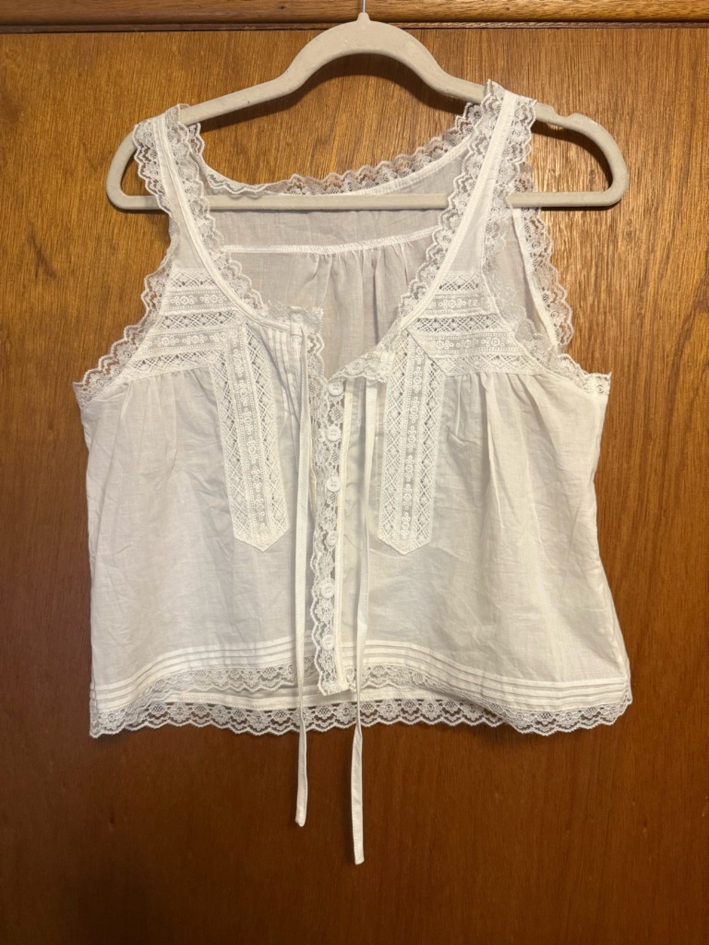 Lace-Trim White Sleeveless Peasant Top